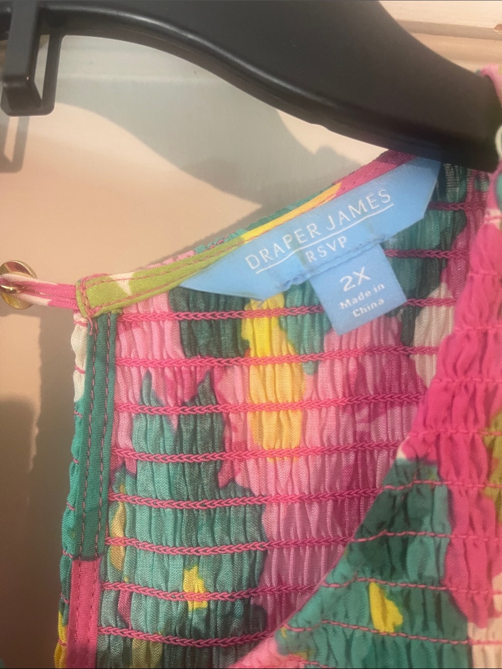 Draper James Pink Green Yellow Strapless Smocked Sundress